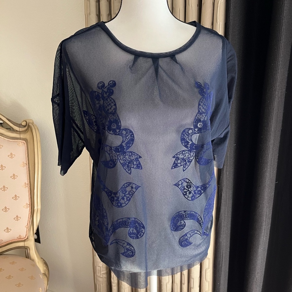 Antipast Artisan’s “Stunning” Sheer Blue Short Sleeve Embellished Top Sz Medium